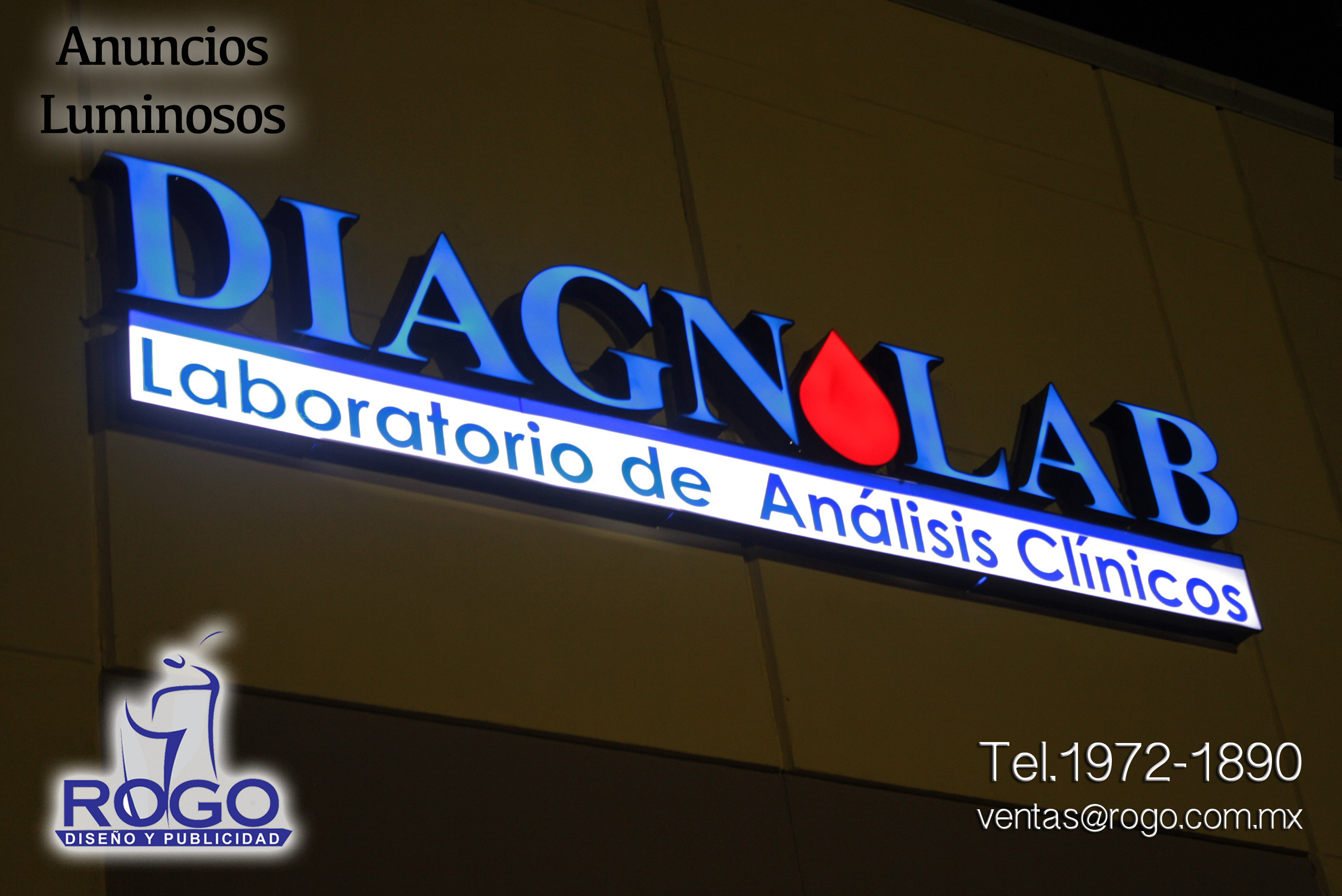 Anuncio de acrílico 3D con iluminación directa