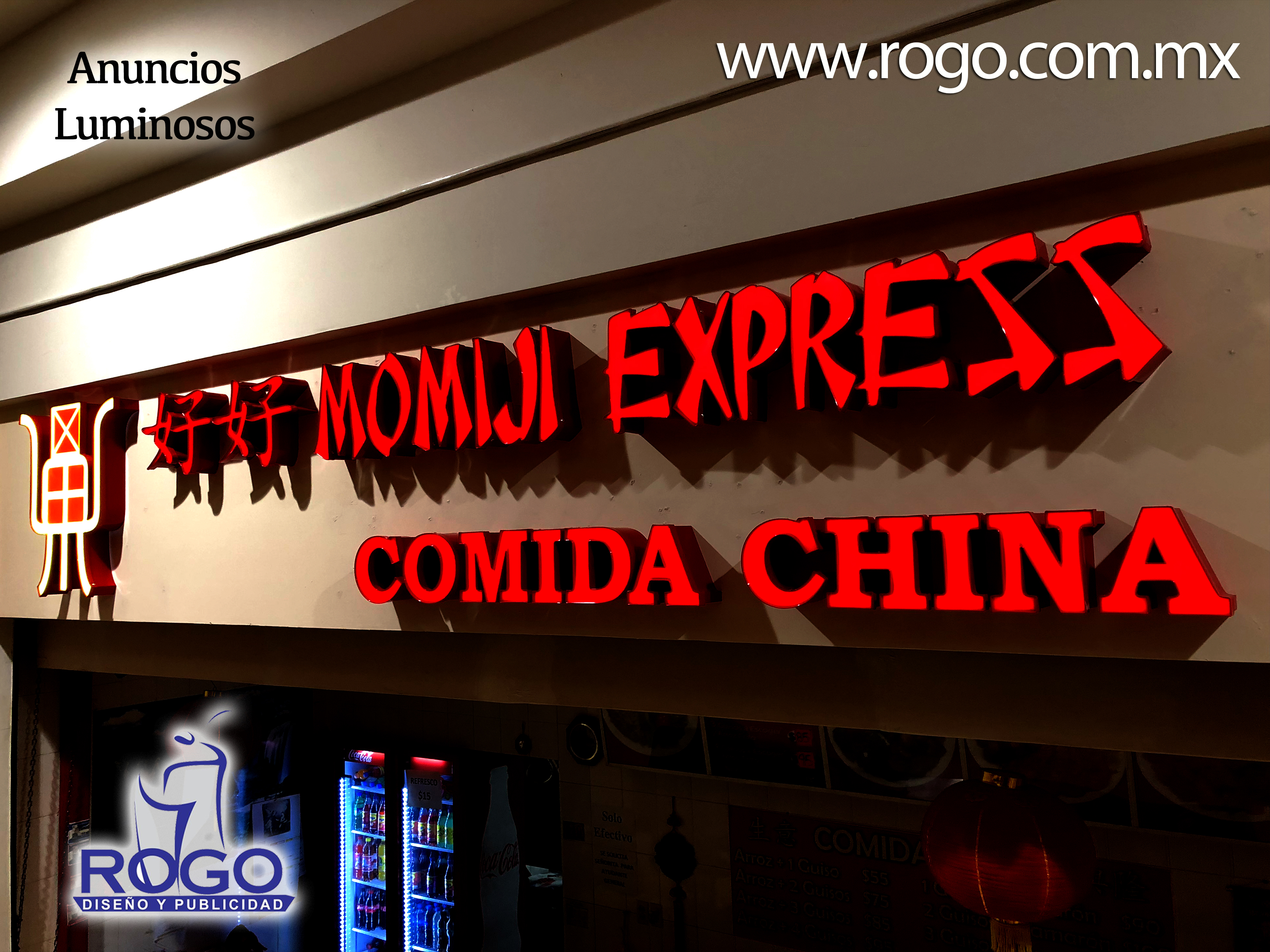 Anuncio de acrílico 3D con iluminación directa